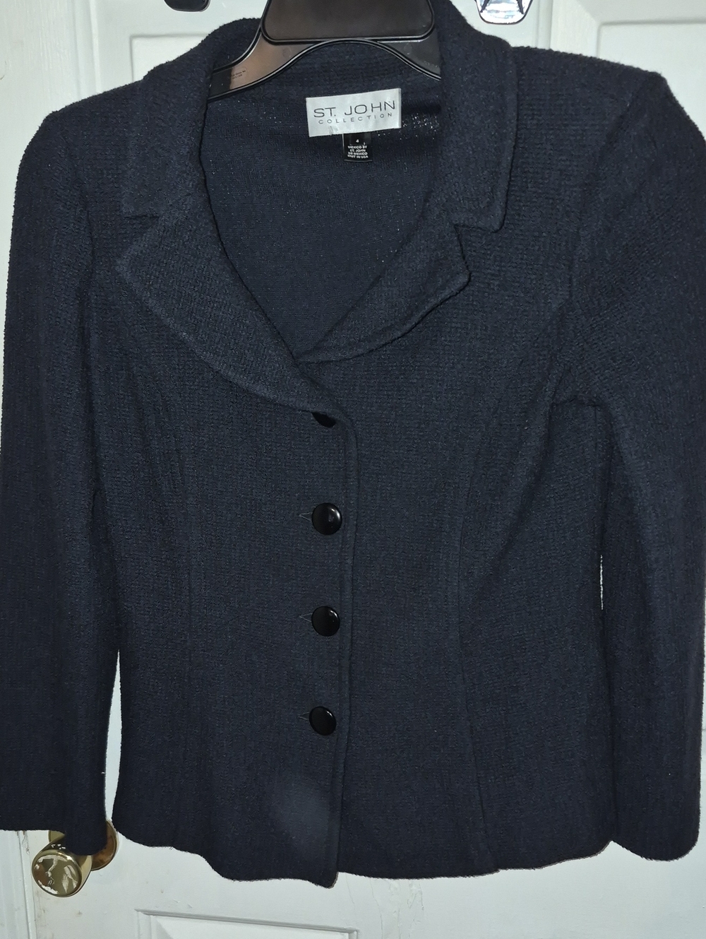 St. John Collection Navy Knit Blazer with Glossy Buttons Size 4